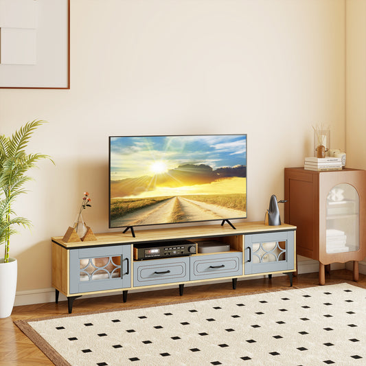 Farmhouse TV Stand For 80 Inch TVs, 2 Drawers, Gray Entertainment Centers & TV Stands Oak at Gallery Canada