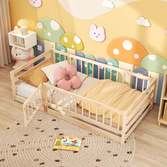 Twin Size Floor Bed, High Fence Playhouse, Natural Toddler Beds Natural at Gallery Canada