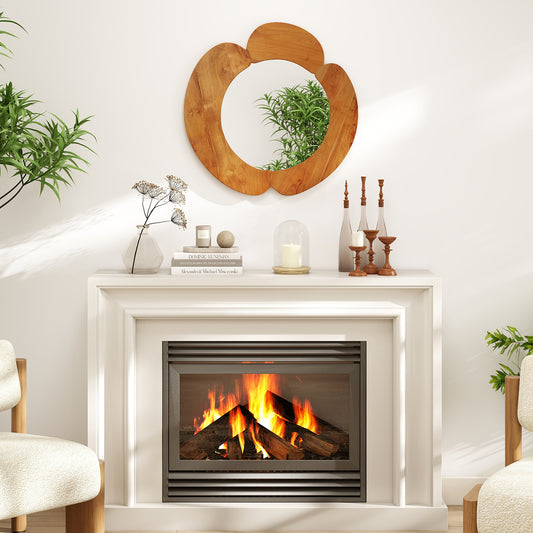 29 Inch Rustic Hanging Vanity Mirror, Teak Wood Frame, Natural Wall Mirrors Natural at Gallery Canada