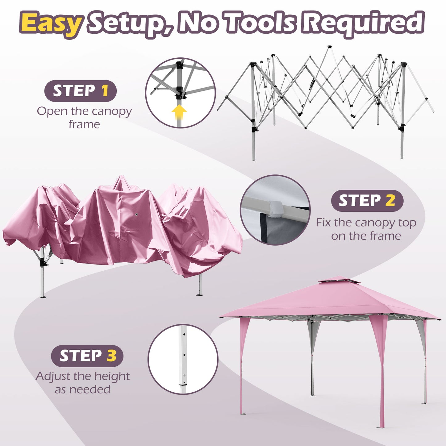 13 X 13 FT Pop up Gazebo with Portable Carrying Bag 8 Stakes and 4 Wind Ropes, Pink Gazebos at Gallery Canada