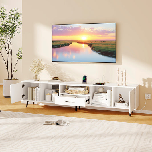 79 Inch TV Stand For 90 Inch TVs, Entertainment Center, White Entertainment Centers & TV Stands White at Gallery Canada