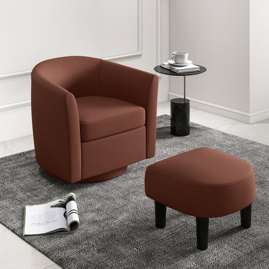 Modern Club Swivel Accent Chair, Ottoman Footrest, Curved Backrest, Brown Accent Chairs Brown at Gallery Canada