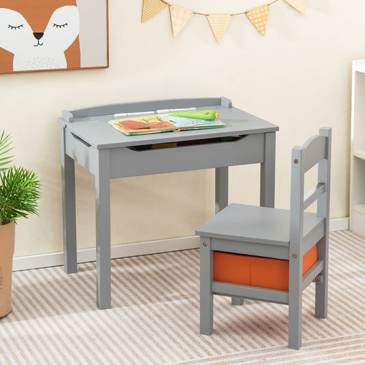 Kids Wood Table And Chair Set With Storage, Gray Kids Table & Chair Sets Gray at Gallery Canada