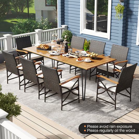 Wicker Patio Furniture Set, 8 Armchairs With Cushions, Acacia Wood Table Patio Dining Sets Options at Gallery Canada