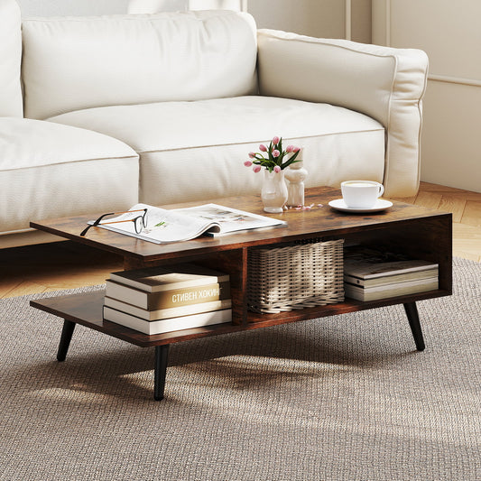 Mid Century Modern Coffee Table, 2-Tier Rectangle, Brown Coffee Tables Rustic Brown at Gallery Canada