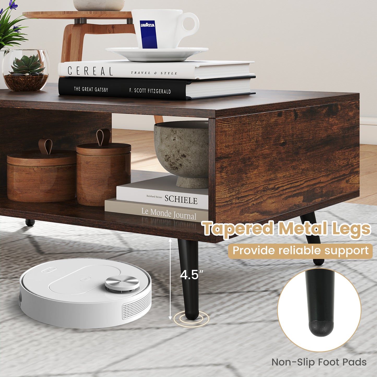 Mid Century Modern Coffee Table, 2-Tier Rectangle, Brown Coffee Tables at Gallery Canada