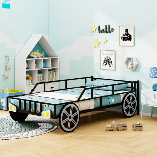Kids Car-Shaped Metal Bed Frame, Twin Size, Black Toddler Beds Black at Gallery Canada