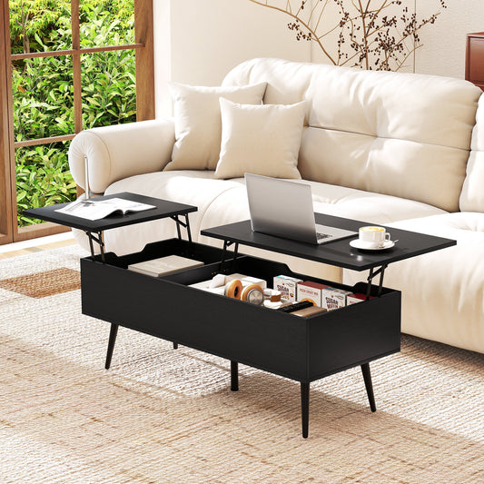 47 Inch Lift Top Coffee Table, 2 Hidden Compartments, Black Coffee Tables Black at Gallery Canada