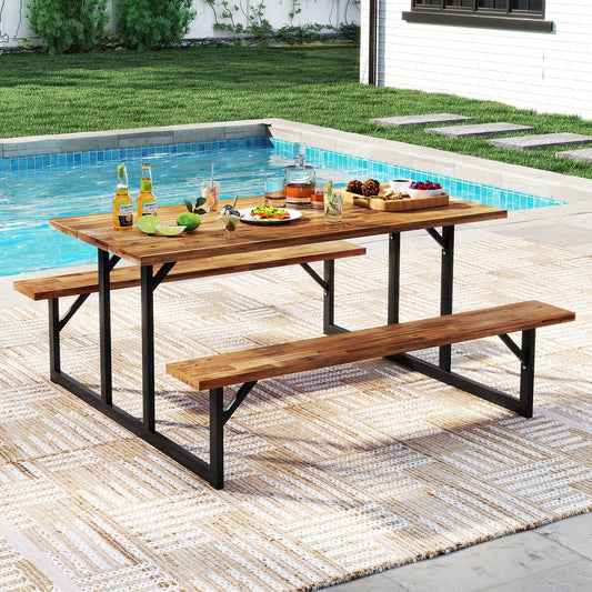 6-Person Acacia Wood Picnic Table with 2 Built-In Benches, Brown Picnic Tables Brown at Gallery Canada