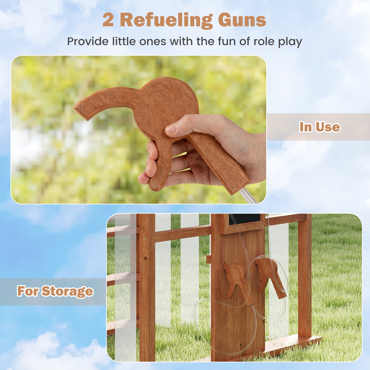 Kids Gas Station Playhouse With Gas Refueling Guns, Aged 3+, Brown Play Tents & Playhouse at Gallery Canada
