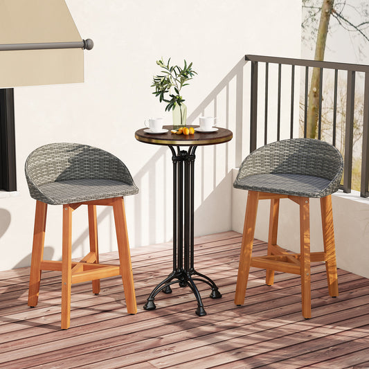 Faux Rattan Bar Chairs Set Of 2, Ergonomic Backrests, Gray Patio Dining Chairs Gray at Gallery Canada