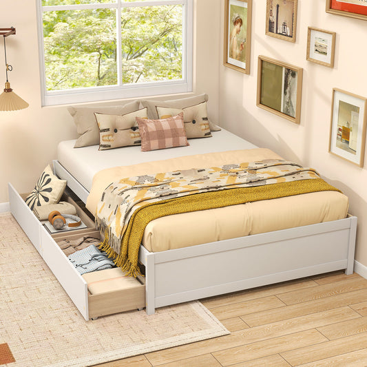 Full Size Wooden Bed Frame, 2 Rolling Storage Drawers, White Trundle Bed Frame White at Gallery Canada