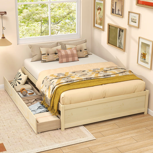 Full Size Wooden Bed Frame With 2 Rolling Storage Drawers, Natural Trundle Bed Frame Natural at Gallery Canada