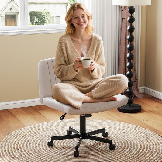 Criss Cross Swivel Chair With Wheels, Wide Padded Seat, Beige Armless Chairs Beige at Gallery Canada