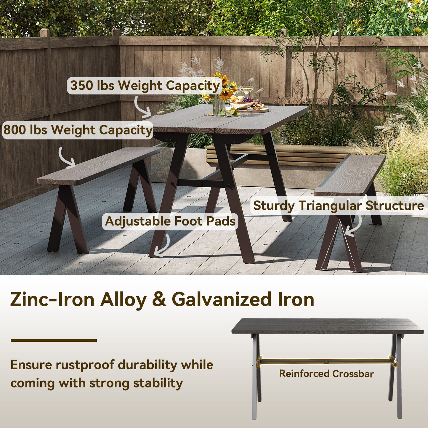 3 Piece Outdoor Picnic Table And Benches Set For 6 People Picnic Tables at Gallery Canada
