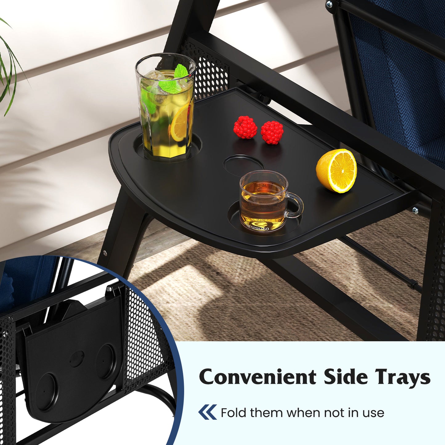 3-Seat Patio Swing Chair With Adjustable Canopy, Navy Patio Rocking Chairs & Gliders at Gallery Canada