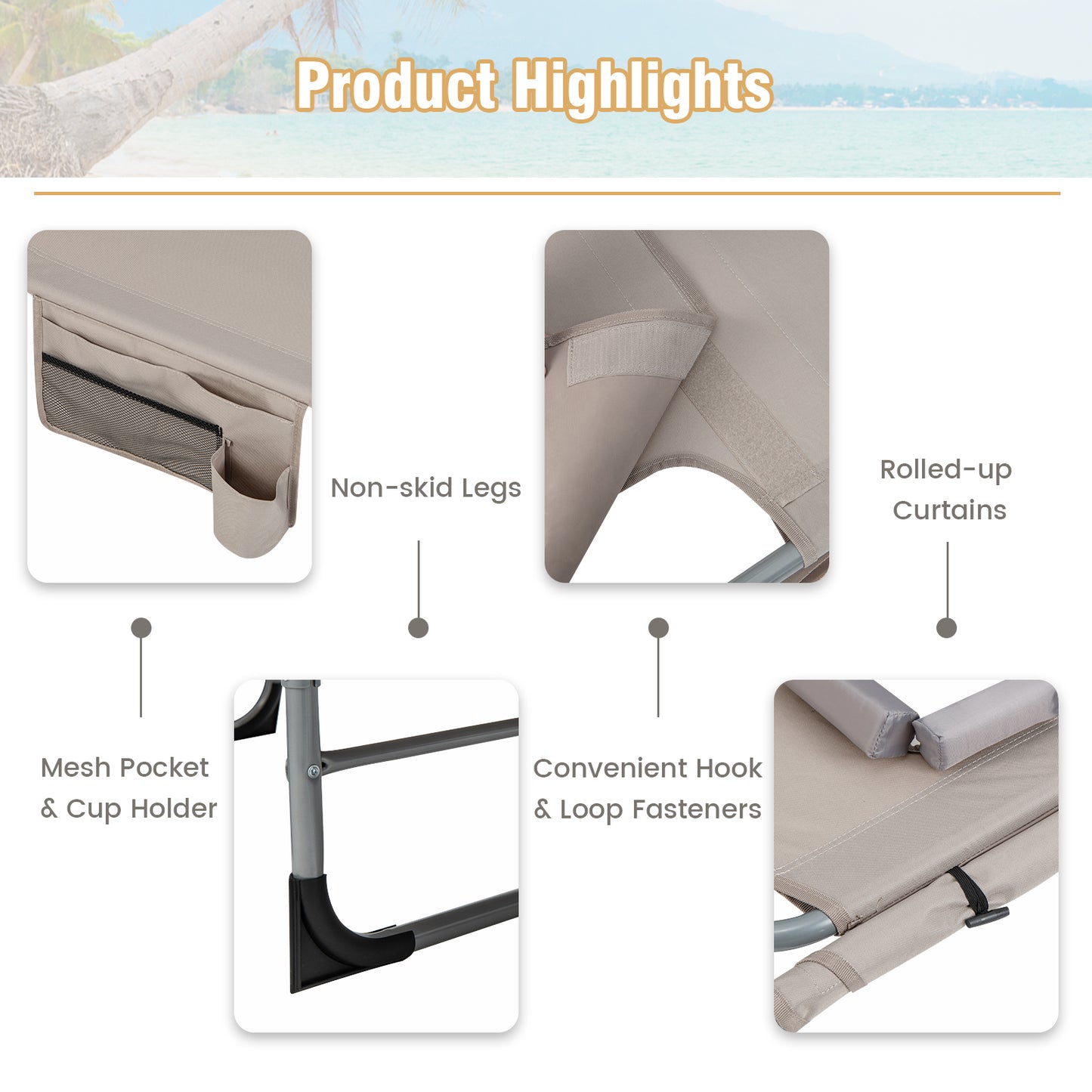 5-Position Outdoor Folding Chaise Lounge Chair, Beige Outdoor Seating & Patio Chairs at Gallery Canada