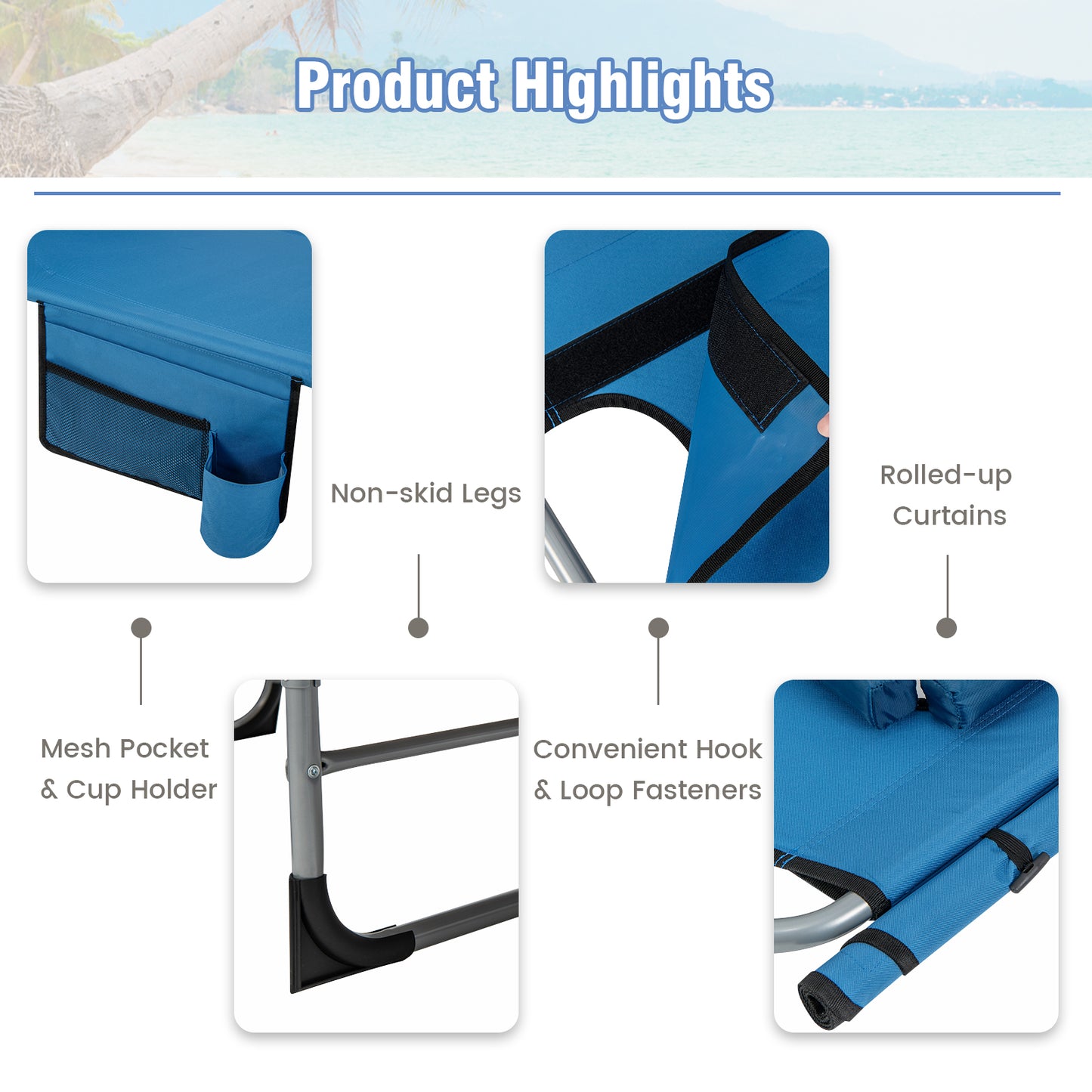 5-Position Outdoor Folding Chaise Lounge Chair, Blue Outdoor Seating & Patio Chairs at Gallery Canada