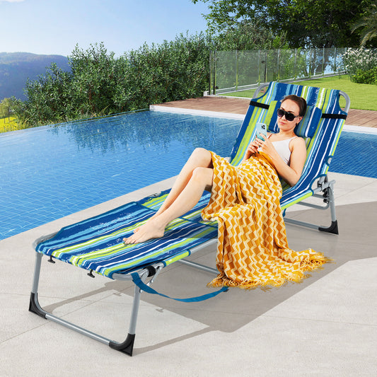 5-Position Outdoor Folding Chaise Lounge Chair, Blue And Green Outdoor Seating & Patio Chairs Blue & Green at Gallery Canada
