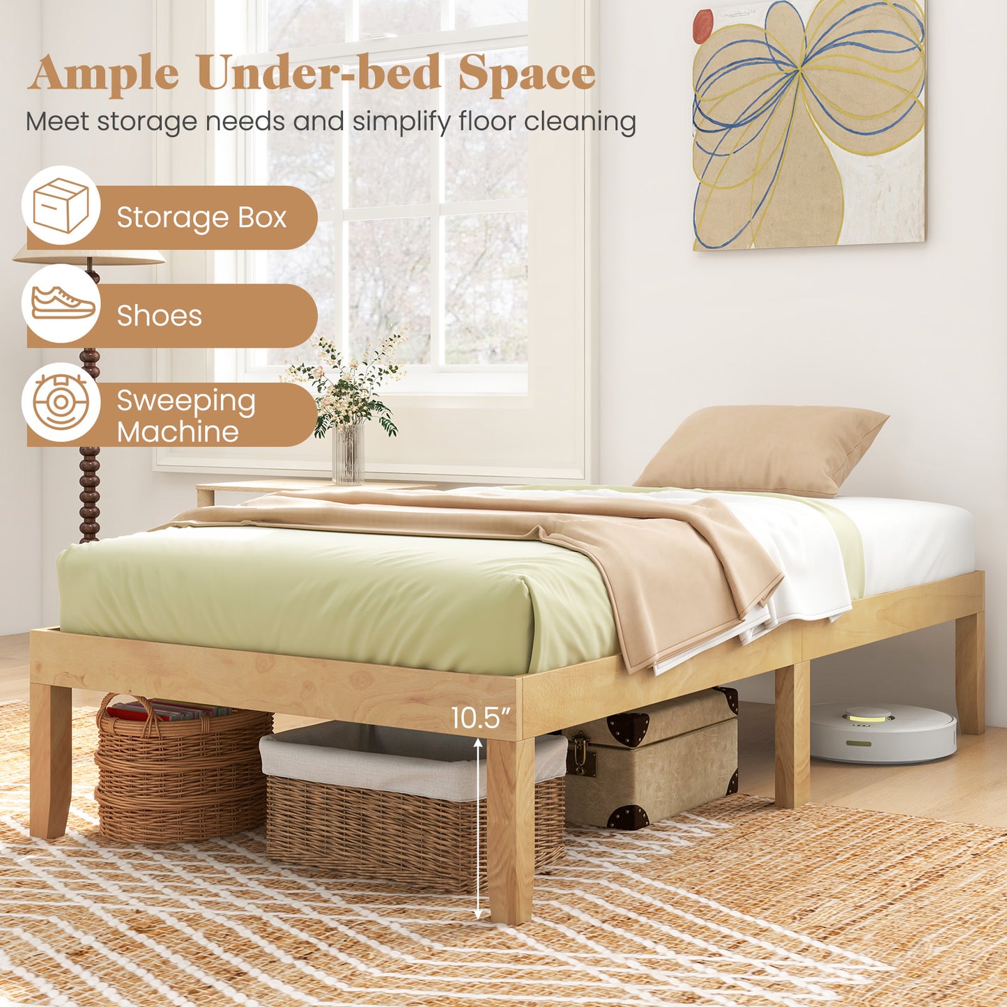 14 Inch Twin Wood Platform Bed Frame, Natural