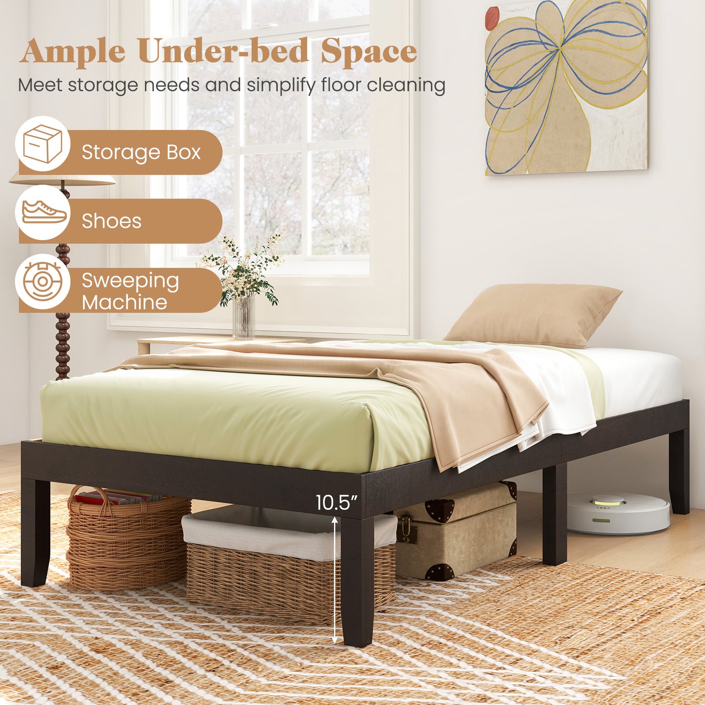 14 Inch Twin Wood Platform Bed Frame, Espresso Simple Bed Frame at Gallery Canada