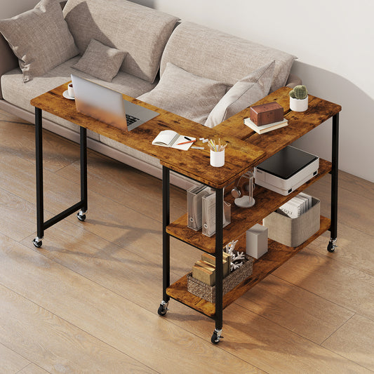 Large 360-Degree Rotating Sofa Side Table With Wheels, Brown End & Side Tables Brown at Gallery Canada