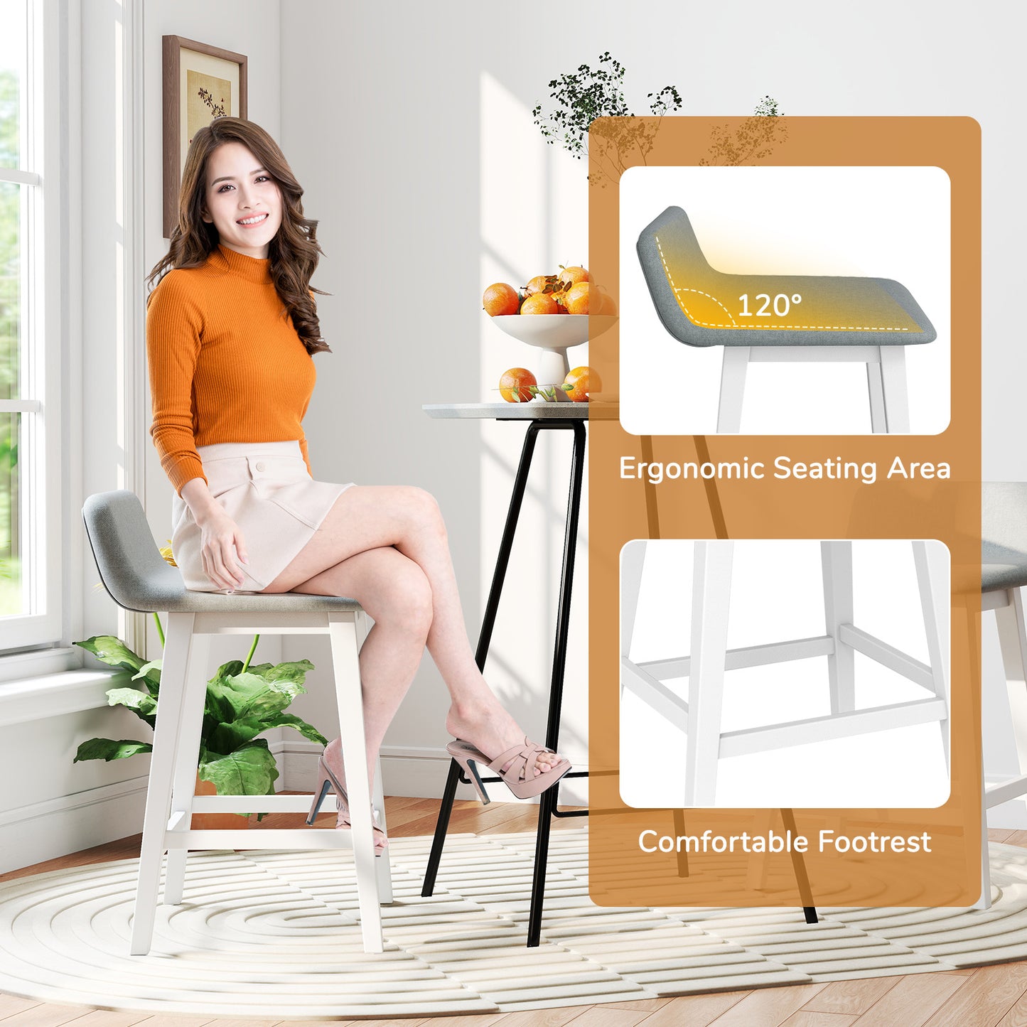 24 Inch Counter Height Bar Stools, Set of 2, Low Back, White Bar Stools at Gallery Canada