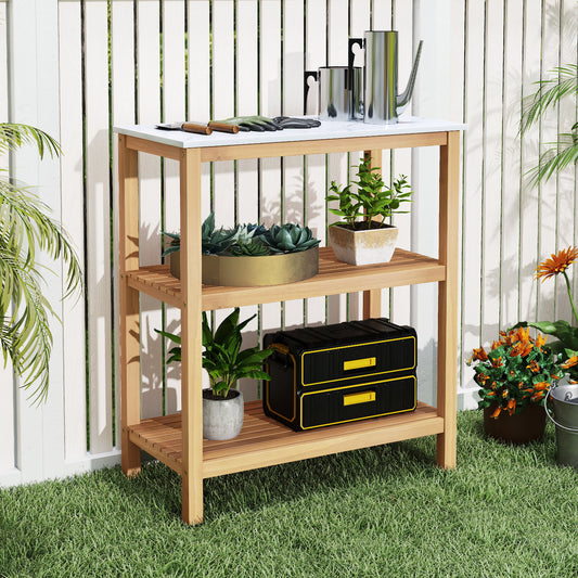 3-Tier Potting Bench Table, Marble-Like Countertop, Natural Potting Benches & Tables Natural at Gallery Canada