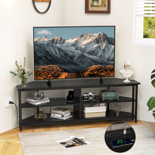 3-Tier Corner TV Stand, 65 Inches, Black Entertainment Centers & TV Stands Black at Gallery Canada