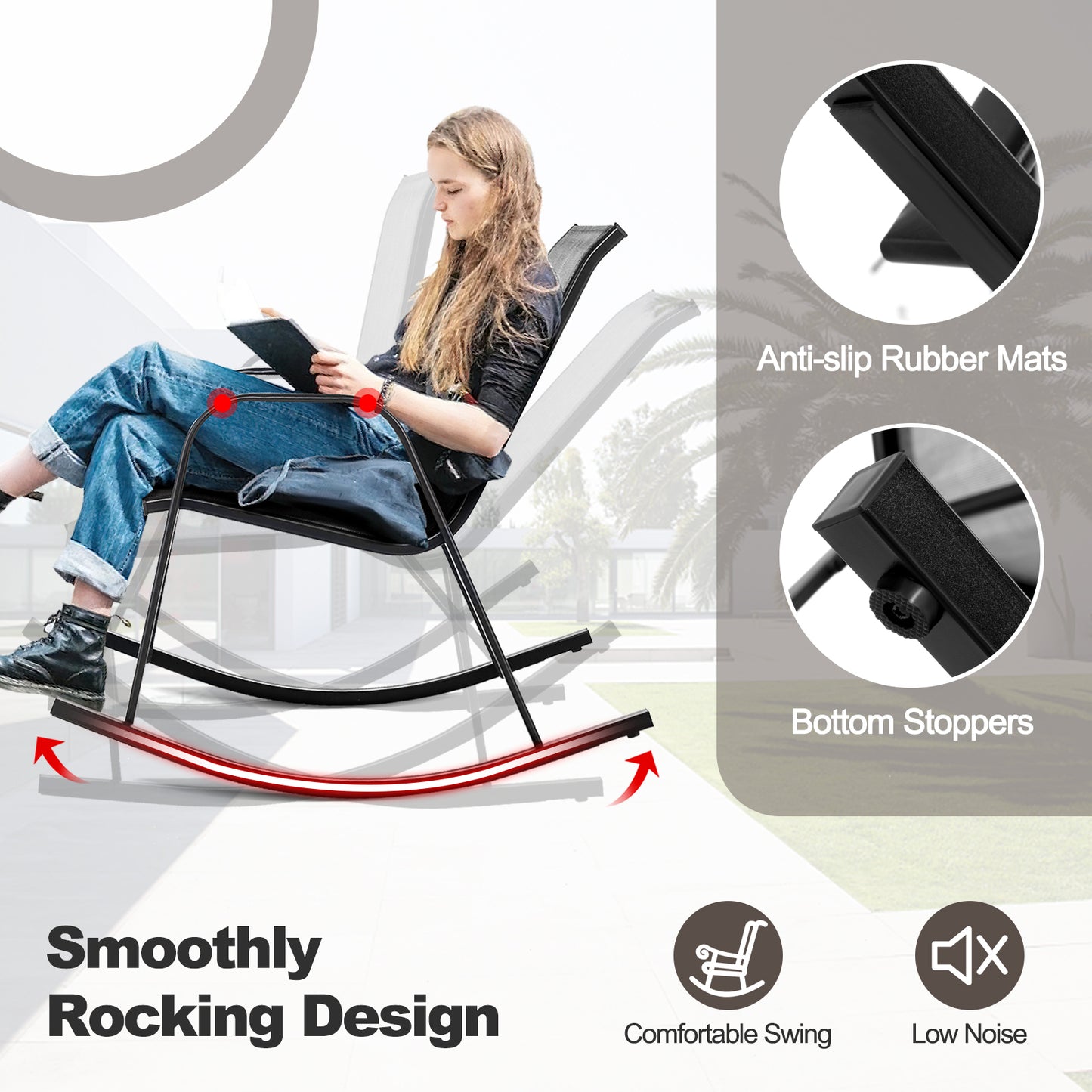 Set of 2 Metal Patio Rocking Chair with Breathable Seat Fabric, Gray Patio Rocking Chairs & Gliders at Gallery Canada