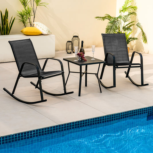 Set Of 2 Metal Patio Rocking Chairs, Breathable Fabric Seat, Black Patio Rocking Chairs & Gliders Black at Gallery Canada