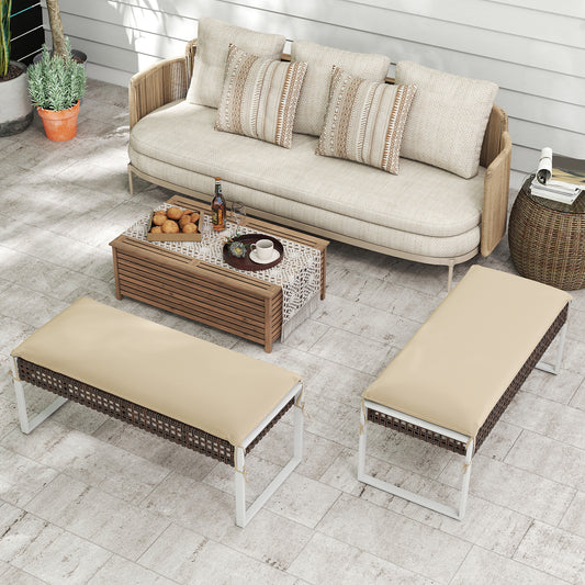43 Inch Patio Ottoman Pack Of 2, Metal Legs With Cushion, Beige Outdoor Benches Beige at Gallery Canada