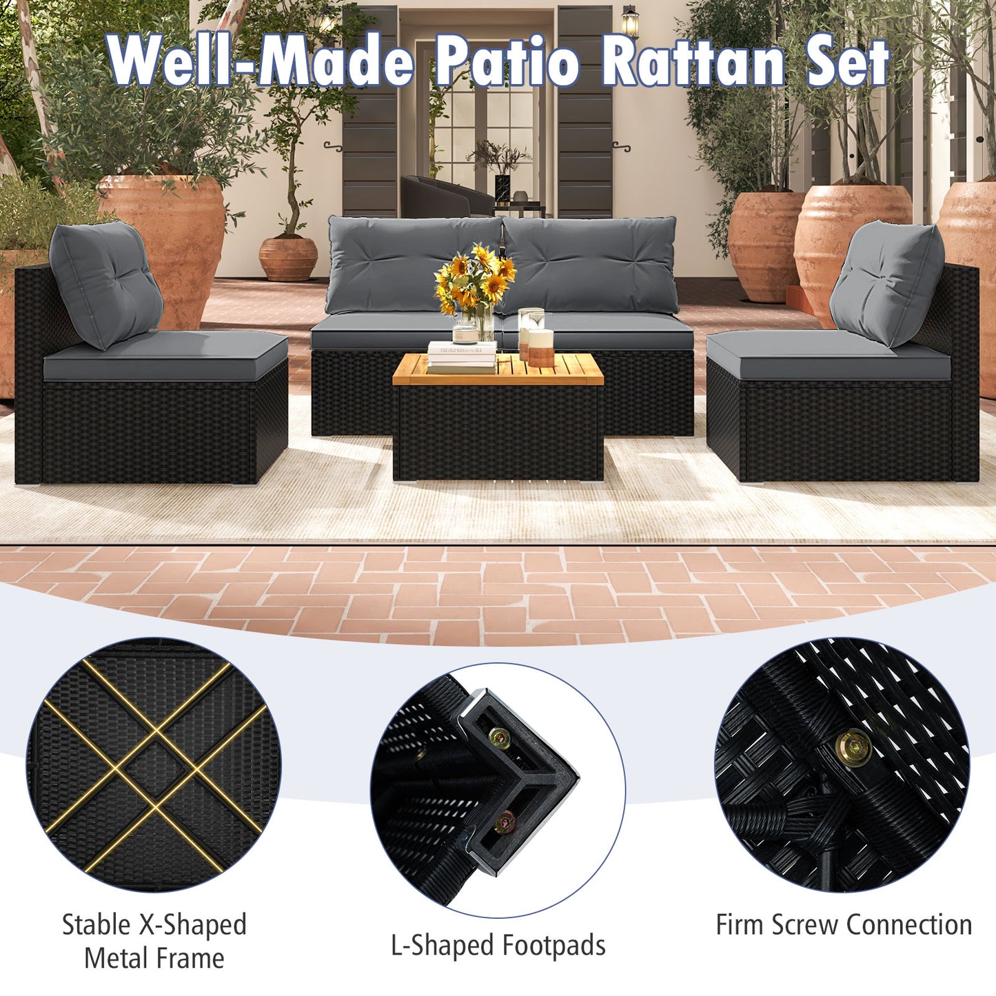 5 Piece Outdoor Furniture Set, Solid Tabletop, Soft Cushions, Gray Outdoor Sectionals at Gallery Canada