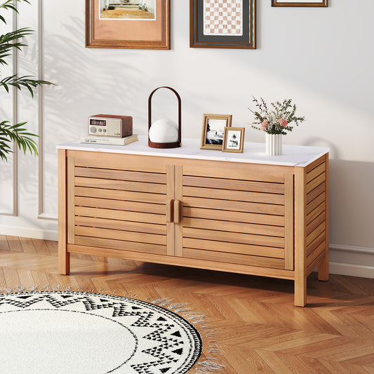 Patio Storage Cabinet, 2-Door Acacia Wood, Faux Marble Top Sheds & Outdoor Storage Options at Gallery Canada