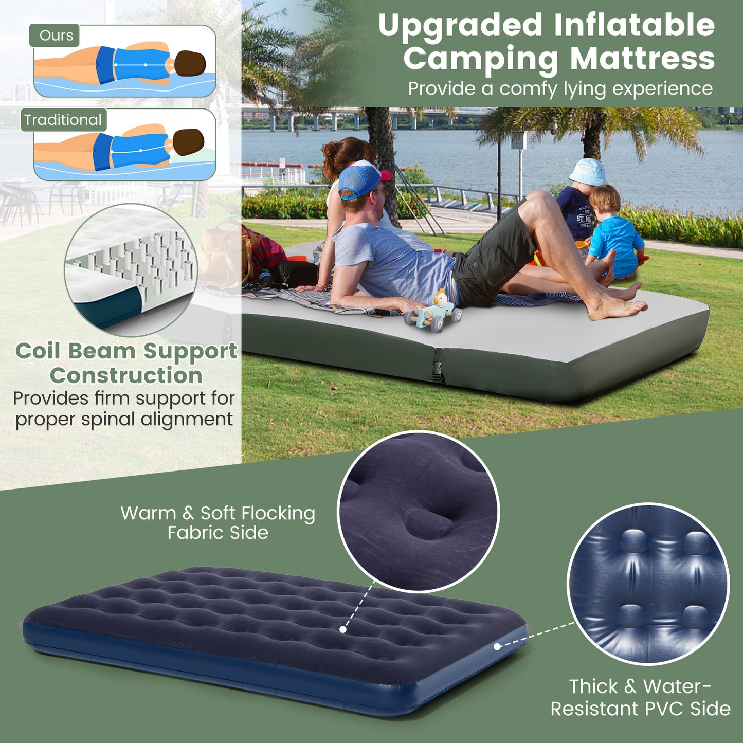 5-in-1 Foldable Tent Cot, 2-Person, Air Mattress, Sleeping Bag, Green Tents at Gallery Canada