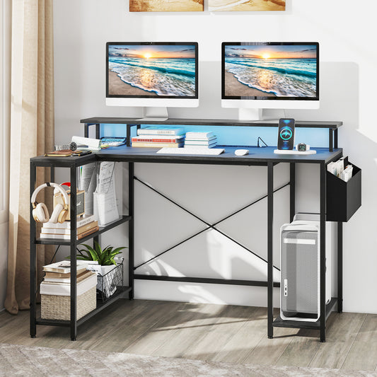 L-Shaped Gaming Desk With LED Lights, Power Outlets, Black Computer Desks Black at Gallery Canada