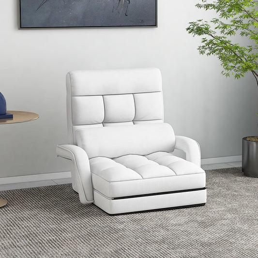 Folding Lazy Floor Chair Sofa with Pillow and Armrests, White Floor Chairs White at Gallery Canada