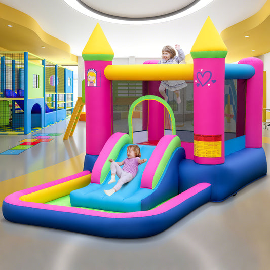Inflatable Bounce House, 4-in-1 Princess Bouncer Castle, 480 Blower, Multicolor