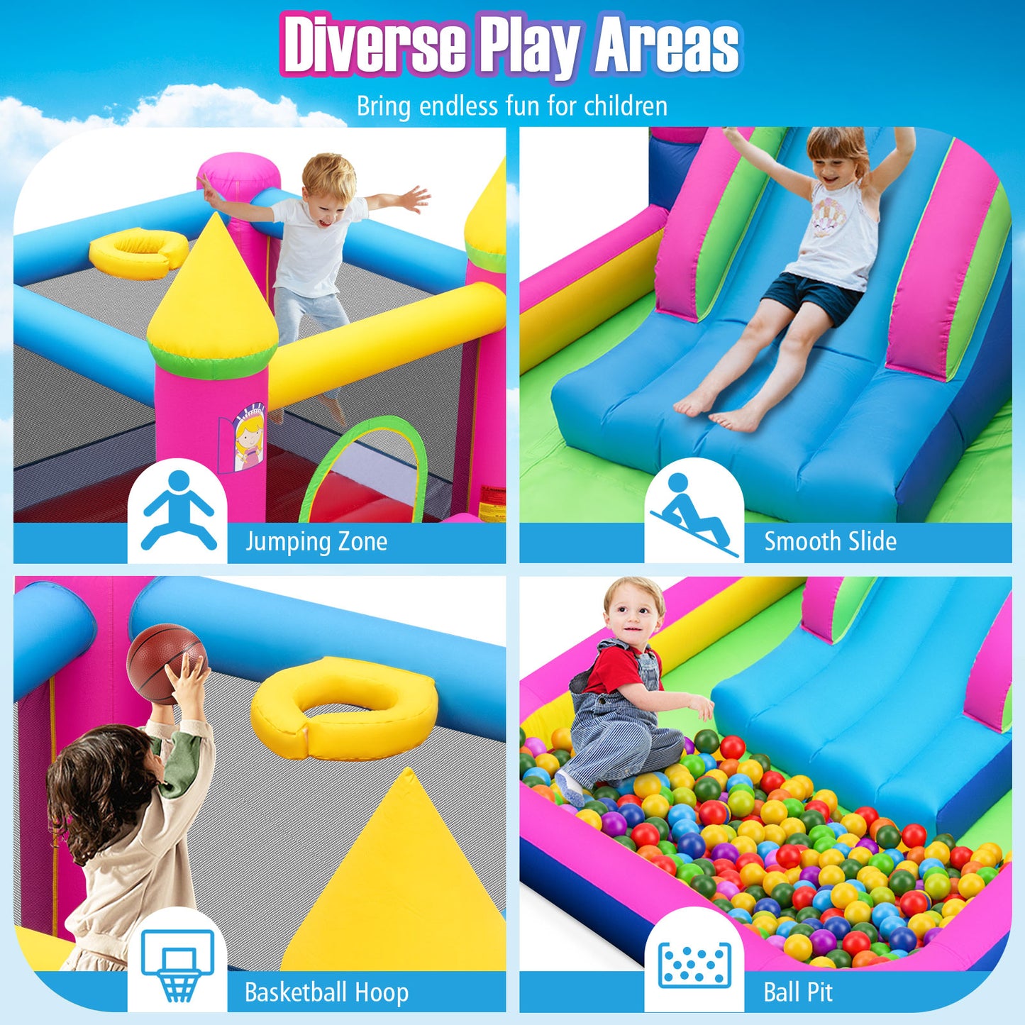 Inflatable Bounce House, 4-in-1 Princess Bouncer Castle, 480 Blower, Multicolor Bounce House at Gallery Canada