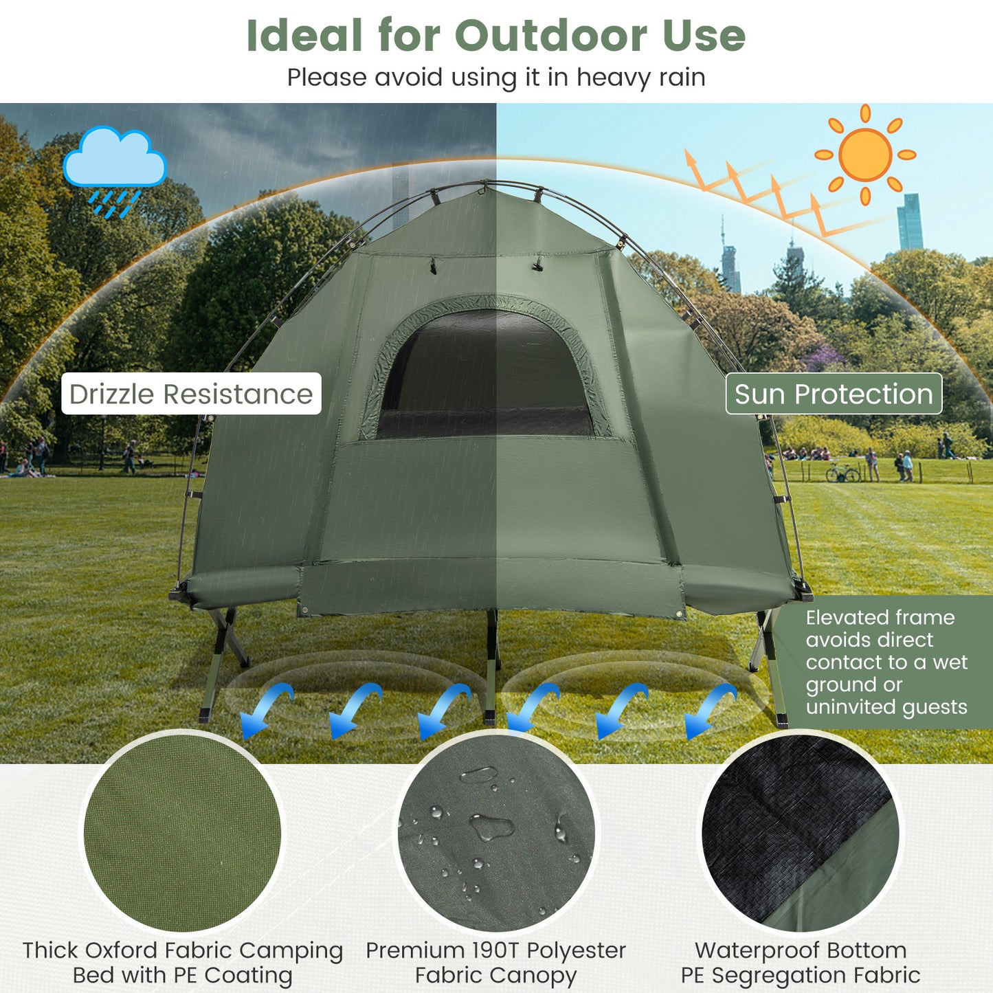 1-Person Folding Camping Tent with Sunshade, Air Mattress, Green Tents at Gallery Canada