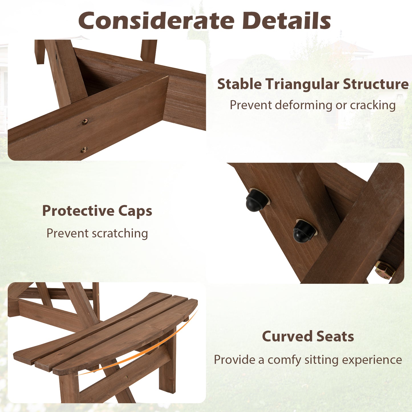 6-Person Round Picnic Table Set, 3 Built-in Benches, Umbrella Hole, Brown Picnic Tables at Gallery Canada