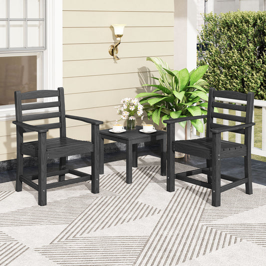 HDPE All Weather Patio Dining Chairs, Set Of 2, Wide Armrests, Black