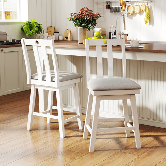 25 Inch Bar Stools Set of 2, Upholstered, 360° Rotation Seat, White Bar Stools White at Gallery Canada