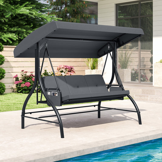 3-Piece Patio Swing, Canopy, Removable Cushions, Side Pockets, Gray Porch Swings Gray at Gallery Canada