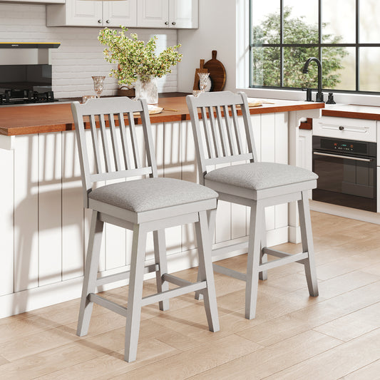 25 Inch Modern Bar Stools, Set Of 2, Upholstered Swivel Seat, Gray Bar Stools Gray at Gallery Canada