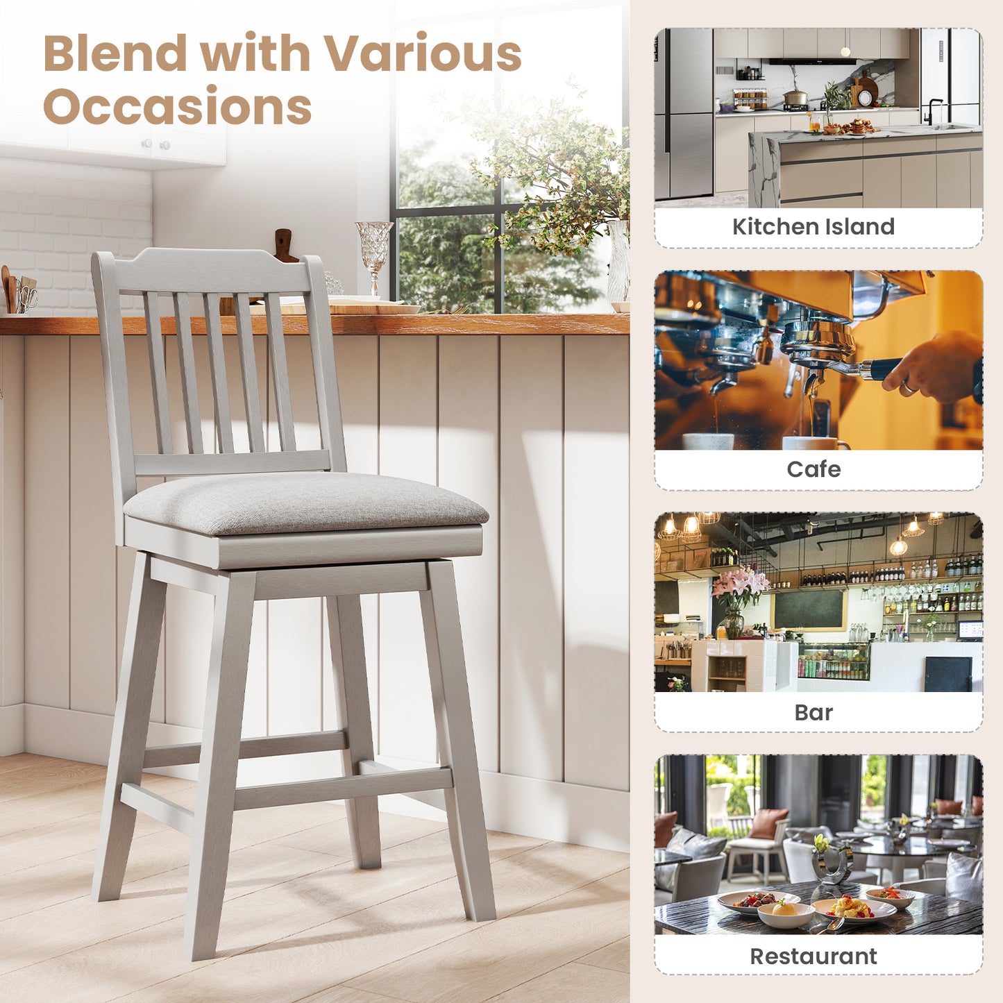 25 inch Modern Bar Stools Set of 2 with Upholstered Swivel Seat, Gray Bar Stools at Gallery Canada