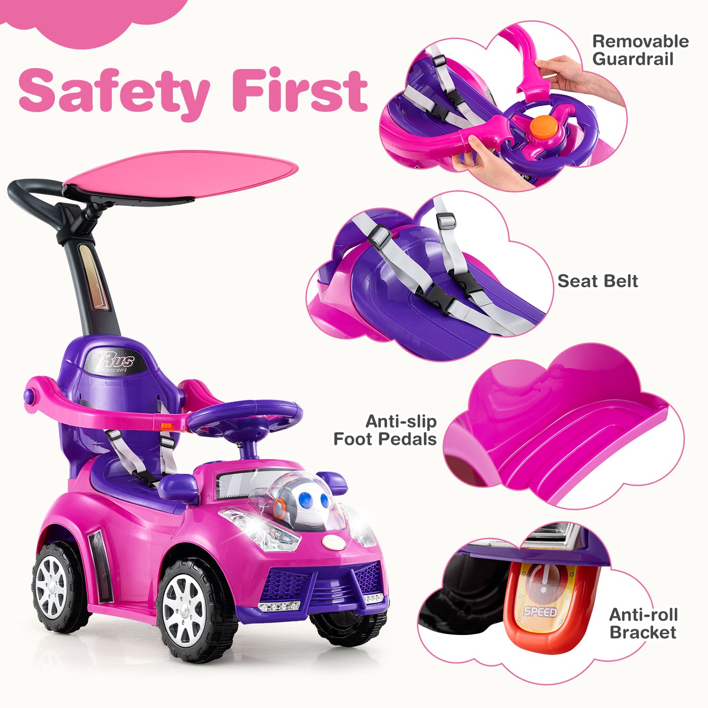 3 In 1 Push Car Stroller, Pink Push & Pedal Ride On Toys at Gallery Canada