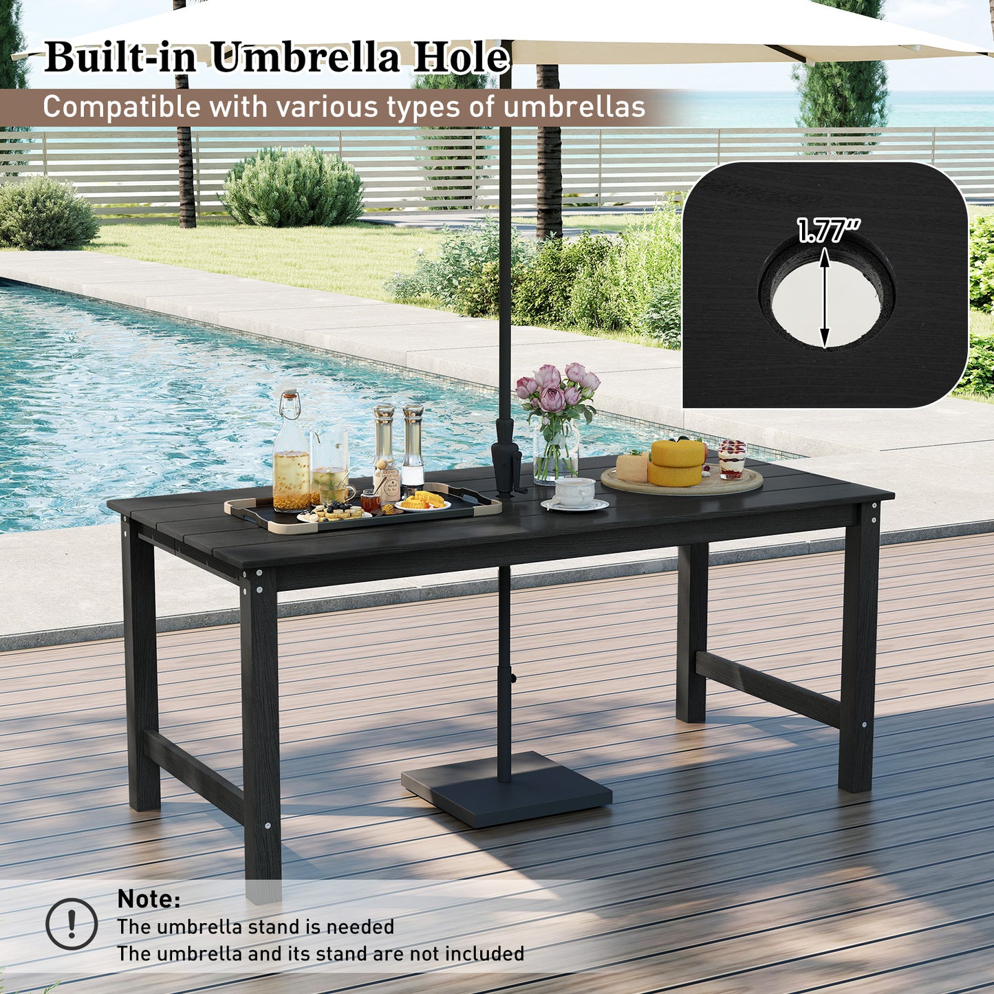 Outdoor Dining Table For 6, Wood-Like Tabletop, Umbrella Hole, Black Patio Dining Tables at Gallery Canada