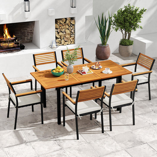 7-Piece Patio Dining Set, Wood Metal, With Seat Cushions, White Patio Dining Sets White at Gallery Canada