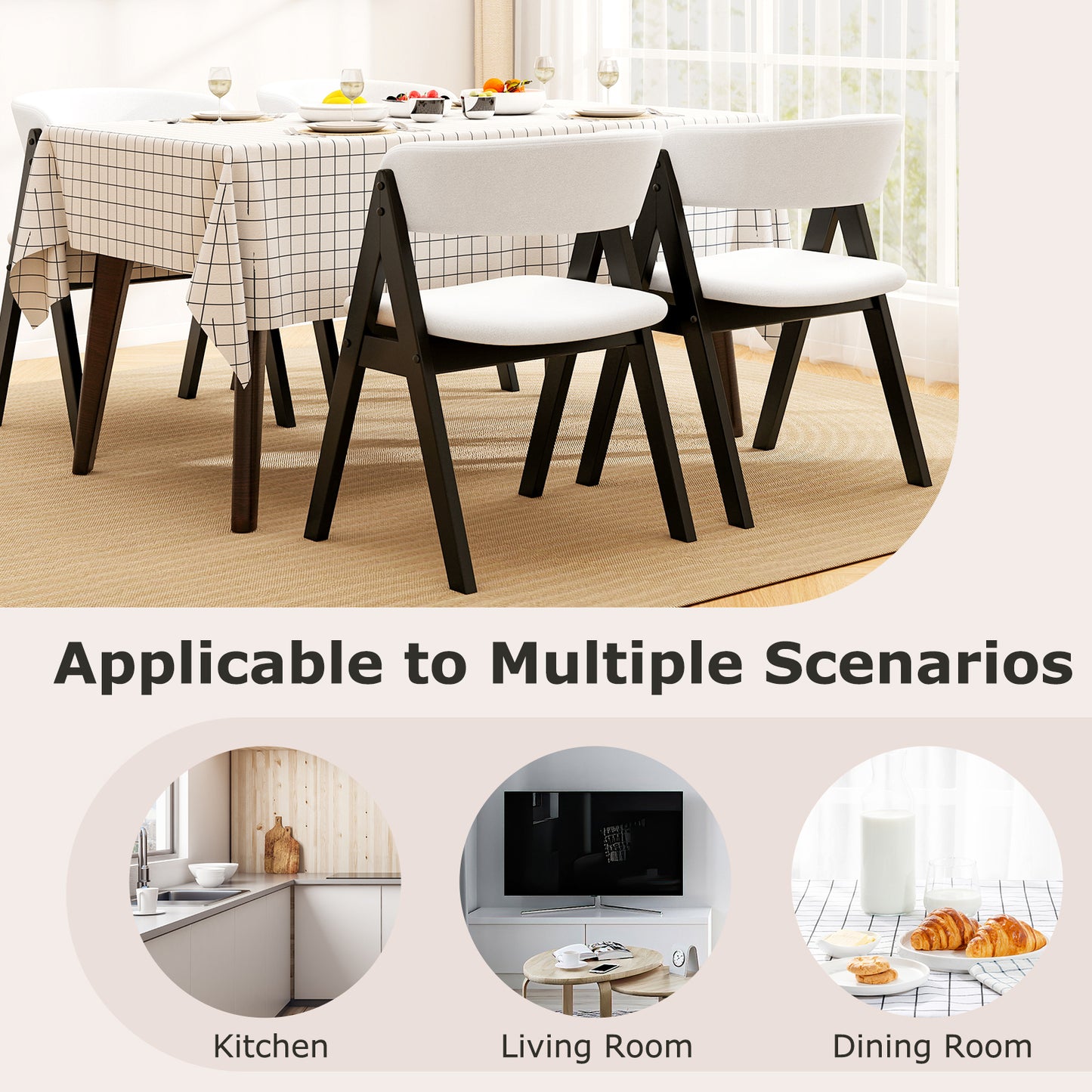 Wooden Dining Chair Set, Mid-Century Modern, Sherpa Upholstered, Black Dining Chairs at Gallery Canada